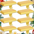 Oleitodh 8 Pack Metal Gold Christmas Stocking Holders for Mantle Heavy Duty Stocking Hangers Stocking Hook Christmas Ornaments for Counter Tables Window Fireplace Mantle Decoration by Oleitodh