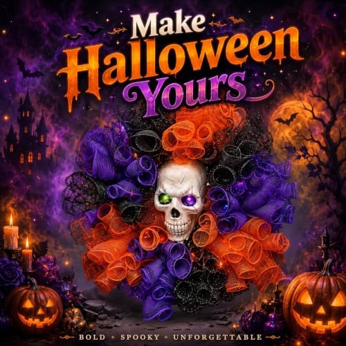 24 in Halloween Wreath with Skull and Color-Changing Lights - Image 6