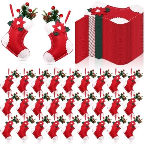 Geyoga 48 Pcs Red and White Mini Christmas Stockings Bulk, Poinsettia by Geyoga