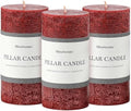 3x6 Inch Burgundy Pillar Candles Set of 3 - Hand-Poured Unscented Candles, Long Clean Burning, Dark Red Pillar Candle, Smokeless Dripless Candle for Dinner Table, Wedding, Home, Rustic Decor by MiraScents