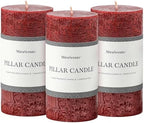 3x6 Inch Burgundy Pillar Candles Set of 3 - Hand-Poured Unscented Candles, Long Clean Burning, Dark Red Pillar Candle, Smokeless Dripless Candle for Dinner Table, Wedding, Home, Rustic Decor by MiraScents