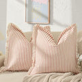 ZWJD Red Throw Pillow Covers 22x22 Set of 2 Striped Pillow Covers with Fringe Chic Cotton Decorative Pillows Square Cushion Covers for Sofa Couch Bed Living Room Farmhouse Decor by ZWJD