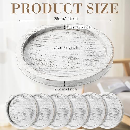 Sintuff 6 Pcs Wooden Candle Plate Holder Tray, Rustic White - Image 2