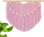 Youngeast Large Macrame Wall Hanging Boho Beaded Curtain for Window Macrame Bedroom Headboard Living Room Wall Art Tassel Tapestry Bohemian Woven Wall Decor 31" W X 25" H (Pink) by Unknown
