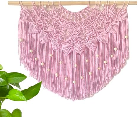 Youngeast Large Macrame Wall Hanging Boho Beaded Curtain for Window Macrame Bedroom Headboard Living Room Wall Art Tassel Tapestry Bohemian Woven Wall Decor 31" W X 25" H (Pink) by Unknown