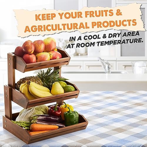 HOLANA Acacia Wood 3 Tier Fruit Basket, Durable, for Fruit and Vegetables - Image 4