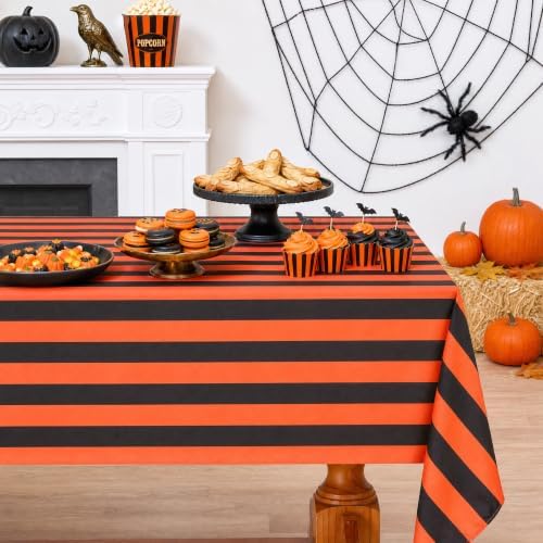 Fanqisi 2Pack Striped Tablecloth 57x120 Inch Black and Orange Tablecloth - Image 4