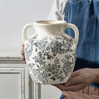 Vintage Vase with Handles, Ceramic Utensil Holder, Flower Decorative Vase Chinoiserie Decor Rustic Farmhouse Retro Floral Vases for Table Bookshelf Mantel Kitchen Living Room Office - 6.7” Gray 018 - Image 3