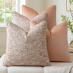 a moment Light Pink 4 Pack Throw Pillow Covers - Chenille & Velvet Set with Piping, Farmhouse Textured Design Pillow Cases for Couch Sofa Bed Livingroom (18x18 Inch, No Insert) by amoment