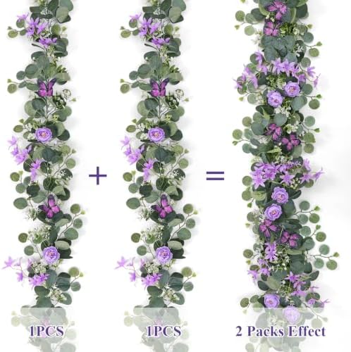 Artificial Rose Vine Fake Flower Garland,Purple, 2PCS - Image 3