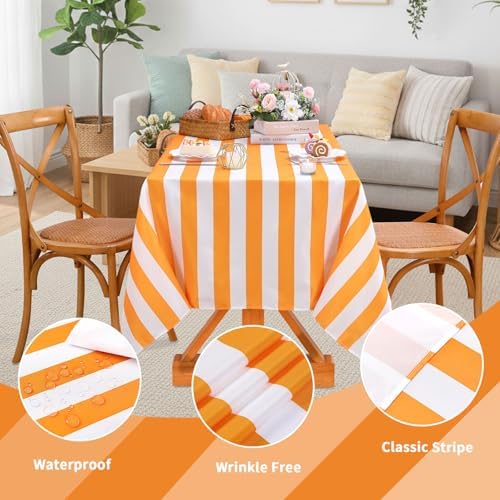 Fanqisi 2 Packs Tangerine Striped Tablecloth 57 x 84 Inch Waterproof Table Cloth Rectangle Table Cover for Birthday Baby Shower Wedding Outdoor Summer Party Decoration - Image 4