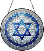 Jewish Star of David Suncatcher, Hanukkah Decor Window Hanging Stained Glass Decoration (7.8 Inches) by Unknown
