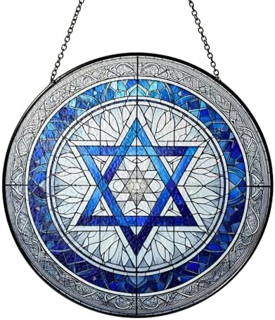 Jewish Star of David Suncatcher, Hanukkah Decor Window Hanging Stained Glass Decoration (7.8 Inches) by Unknown