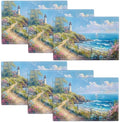 Lighthouse Placemats Set of 6 Beach Coastle Table Mats Blue Ocean Place Mats Decor Imitation Linen Heat Resistant ablecloth for Dining Decoration Kitchen Party Restaurants 12''x18'' by gkmaolt
