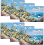 Lighthouse Placemats Set of 6 Beach Coastle Table Mats Blue Ocean Place Mats Decor Imitation Linen Heat Resistant ablecloth for Dining Decoration Kitchen Party Restaurants 12''x18'' by gkmaolt