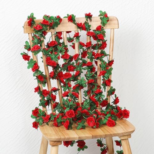 18 Pack 144 FT Artificial Flower Garland Fake Red Roses Vines Silk Flowers - Image 5