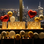 I Love You Light Up Letters Signs, Romantic Proposal Anniversary Valentines' Day Decorations with Luminary Paper Bags, 30 LED Tea Light Candles, Red Heart Balloons, Artificial Rose Petals by eufony