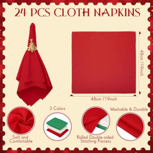 LemonRoad 36 Pcs Cloth Napkins and Napkin Ring Holders, Reusable Fabric for Table Decor Banquet Holiday Dinner Party Supply(Red,Bright Green,White,Christmas Tree) - Image 3