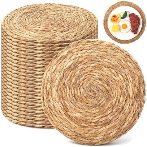 Set of 24 Round Woven Placemats 12" Rattan Placemats by Unknown