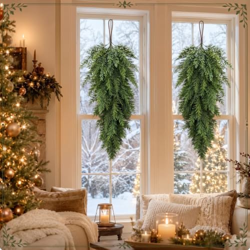2 Pack 30" Christmas Teardrop Swag for Windows, Classic Style - Image 4