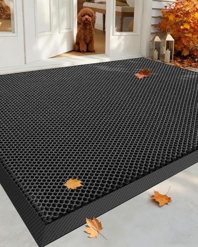 Color&Geometry Outside Welcome Front Door Mat, 32"x48" Black Grey by COLORG