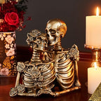 Skull Decor Halloween Decoration: Skeleton Couple Figurines Resin Gothic Statues Vintage Home Decor for Shelf Table Mantel Collectible Wedding Gift (A-Small) - Image 3