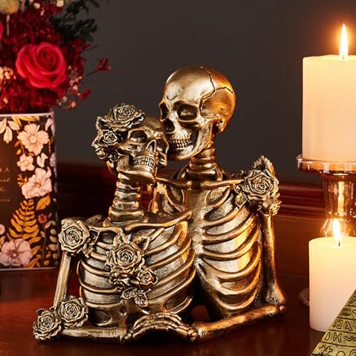 Skull Decor Halloween Decoration: Skeleton Couple Figurines Resin Gothic Statues Vintage Home Decor for Shelf Table Mantel Collectible Wedding Gift (A-Small) - Image 3