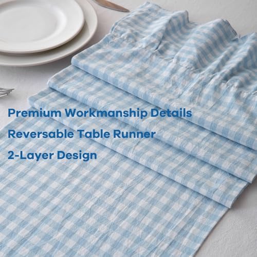 Light Blue White Plaid Gingham Ruffle Table Runner Cabinet Cover 13"x120" - Image 5