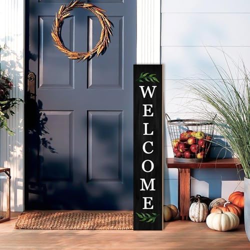 Welcome Wooden Porch Sign 47" Front Door Rustic Standing Large Welcome Porch Sign for Home Front Door Yard Season Party Decor (Black) - Image 6