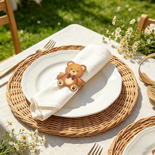 50 Pcs Baby Shower Decorations Teddy Bear Napkin Rings Baby Shower Napkin Holders Metal Tissue Rings Buckles for Bear Theme Gender Reveal Birthday Party Table Decorations Supplies - Image 5