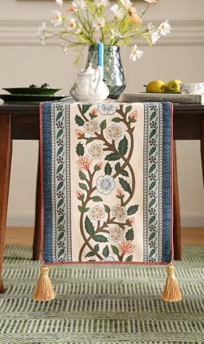 ISAENNE Designer Vintage Linen Table Runner,87"x12"-Naples C - Image 4