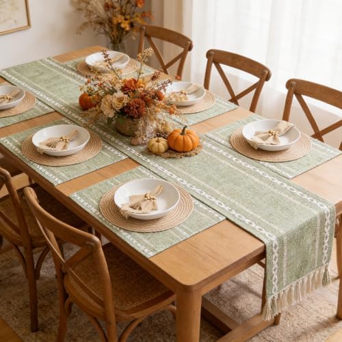 Boho Table Runner and Placemats Set of 6, Modern Farmhouse Table Decor - Image 3