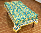 72x160 Inches Rectangle Hand Block Printed Cotton Tablecloth, Yellow Blue Floral Table Cloths Washable, Indian Table Linen For Halloween Christmas Outdoor Thanksgiving Gifts Home Decor Dinning Outdoor - Image 3