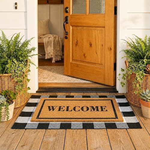 Homydecor Buffalo Plaid Rug and Coir Welcome Doormat Set for Front Porch by Homydecor