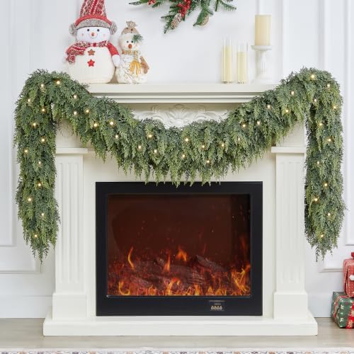 6FT Real Touch Christmas Cedar Garland with Lights, Extra Full Greenery Garland with 840 Cypress Pine, Artificial Green Garland for Mantle Fireplace Table Stairs Door Porch, Indoor Outdoor Decor - Image 6