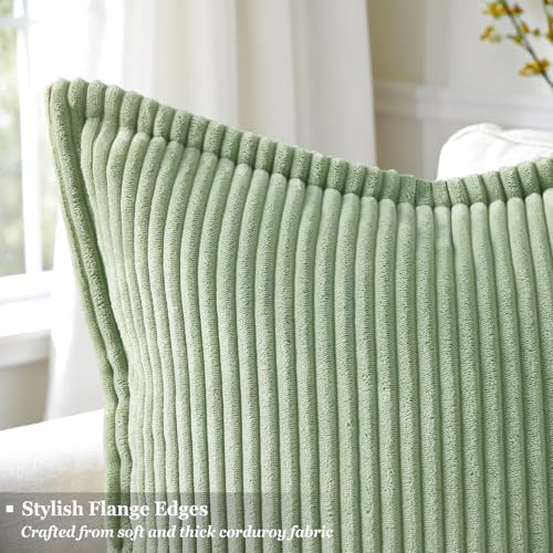 decorUhome Fall Corduroy Sage Green Throw Pillow Covers 24x24 Set of 2 - Image 2