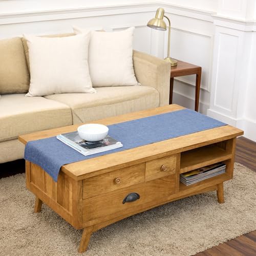 Solino Home 100% Linen Table Runner Blue Denim Woven, Athena 14 x 60 in by SolinoHome