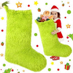 Fourluoo 2 Pcs 41 Inch Jumbo Christmas Stocking Personalized Green Christmas Stockings Large Hanging Faux Fur Treat Bag Candy Pouch Xmas Giant Gift Holder for Xmas Tree Decor by Fourluoo