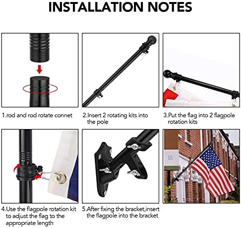 Yeesun 6FT Flag Pole for Outside House with 3 x 5 FT Flag, Bracket, Black - Image 6