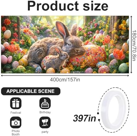6x13 FT Easter Bunny Garage Door Banner - Colorful Egg Floral Backdrop, Large Indoor Garage Door Cover,Holiday Decoration for Home,Yard,Party - Image 2