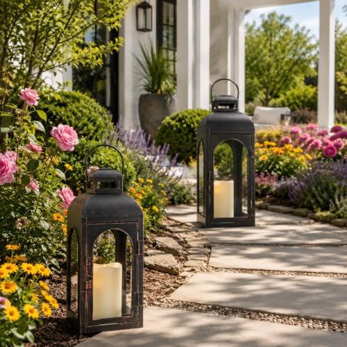 NEEDOMO Lanterns Decorative Indoor,Set of 2 Outdoor Lanterns for Porch, 20" Metal Frame Candle Holders Hanging Lights,with Glass, Spring, Fall, Christmas - Image 6