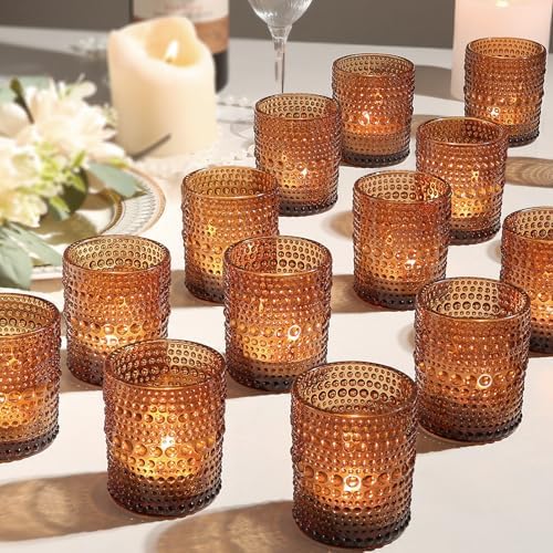 24 Pack Votive Candle Holders, Amber Vintage Tea Light Candle for Christmas by TRIRITE