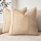 Foindtower Set of 2 Decorative Patchwork Chenille Throw Pillow Covers Textured Neutral Vintage Cushion Covers Modern Boho Accent Home Decor for Sofa Chair Couch Bedroom Living Room,20×20 Inch,Camel by Foindtower