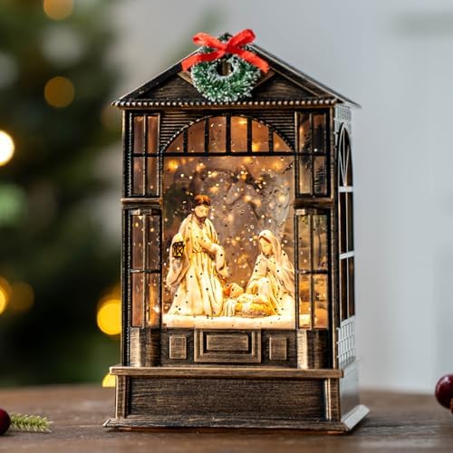 Christmas Snow Globe, Lighted Angel Guarding Nativity Scene, Musical Snow Water Lantern Swirling Glittering Holiday Decoration and Gift for Family Children or Friends by MXwcy