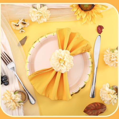 24 Pcs Flower Napkin Rings Daisy Flower Handcraft Floral Napkin Holder Rings for Wedding, Holiday Banquet, Luncheons, Birthday Party Dining Table Decor - Image 2