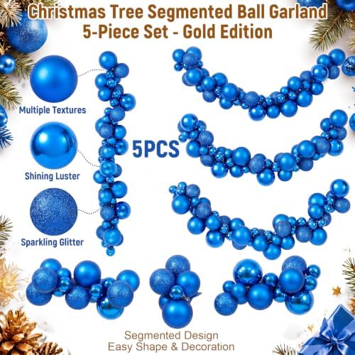Silipull 5 Pcs 2.3 ft Large Christmas Ball Garland Ornaments, Blue - Image 3