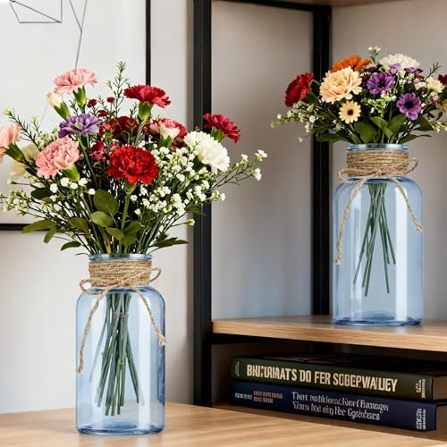 6 Pack Mason Jar Vases for Centerpieces, Blue Glass Flower Vase - Image 4