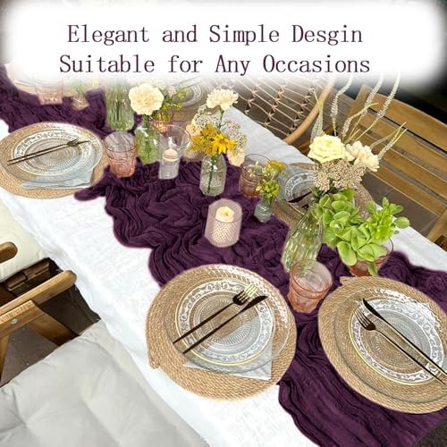 16 Pack Dark Purple Cheesecloth Table Runner 20 x 120 inch Gauze Table Runners 10 FT Long,Semi Sheer Boho Cheese Cloth Fabric Table Runner Bulk for Party,Wedding,Baby Shower,Bridal Shower Decoration - Image 5