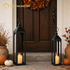 24" & 20" Large Outdoor Floor Lantern, Black Front Porch Decor - Image 4