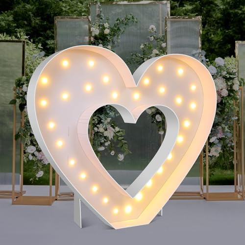 Maxcheck 4FT Marquee Large Light up Decoration, Balloon Frame with Bulb Light String Foam Marquee Signs for Valentine's Eid Birthday Engagement Baby Shower Party Decorations(Heart) by Maxcheck